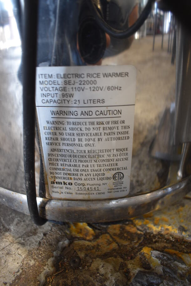 Amko SEJ-22000 Stainless Steel Commercial Countertop Rice Cooker. 110-120 Volts, 1 Phase. 16x18x16 - Image 5 of 6