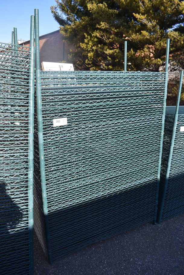 ALL ONE MONEY! Lot of 40 Green Finish Wire Shelves and 4 Poles. 48x24x1.5, 75 - Image 3 of 3