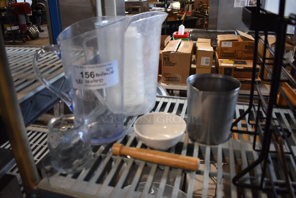 ALL ONE MONEY! Lot of Contents of Shelving Unit Including Silverware, Racks, Pump, Glass Dome Cover, Poly Bins. Does Not Include Shelving Unit. - Image 10 of 12