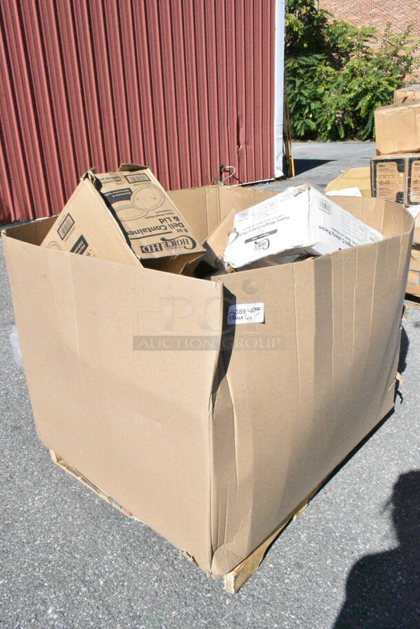 15 BRAND NEW Boxes Including 128HD8COMBO Choice Heavy Duty 8 oz. Microwavable Translucent Plastic Deli Container and Lid Combo Pack - 240/Case, 130CLFKSNH Choice Clear Heavy Weight Wrapped Plastic Cutlery Pack with Napkin - 500/Case, 760PCC16W Choice 16 oz. White Poly Paper Cold Cup, MC6610B Containers, 5001RT800N Lavex 8" Natural Kraft Hardwound Paper Towel, 50016C Choice 16 oz. Coffee Print Poly Paper Hot Cup - 1000/Case. 15 Times Your Bid!  - Image 3 of 12