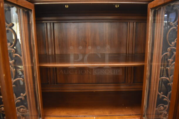 Ornate Hard Wood Victorian Style China Cabinet w/ 5 Drawers and 4 Cabinets. - Image 9 of 12