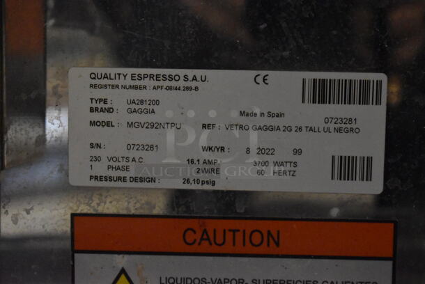 BRAND NEW SCRATCH AND DENT!  2022 Gaggia MGV292NTPU Stainless Steel Commercial Countertop 2 Group Espresso Machine w/ 2 Portafilters and Steam Wand. 230 Volts, 1 Phase. - Image 7 of 7