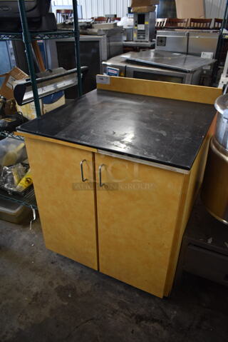 Wood Pattern Counter w/ Back Splash and 2 Doors. 