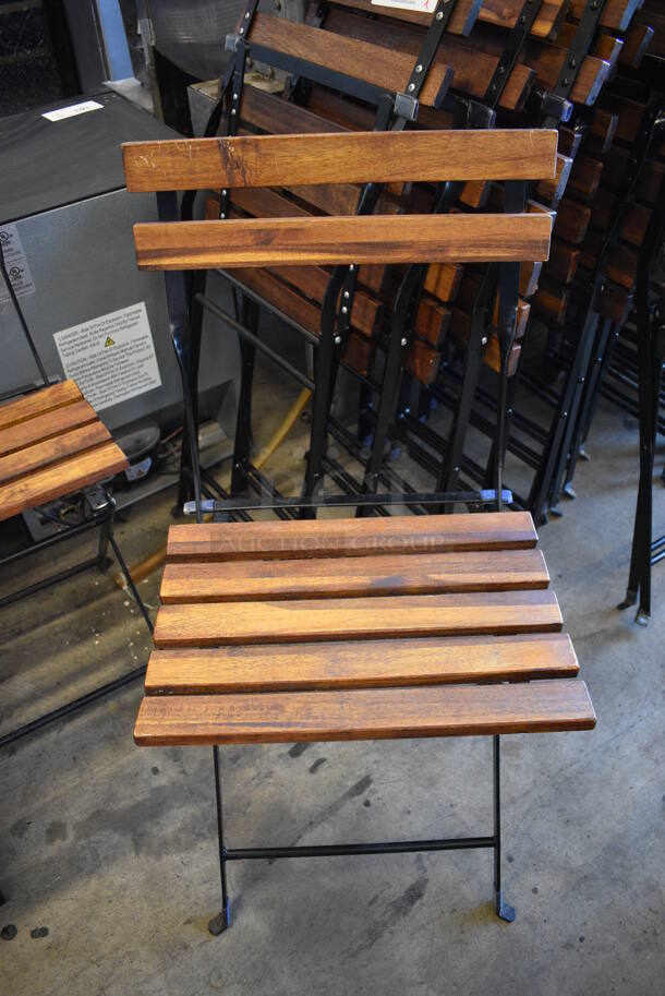 4 Metal Folding Chairs w/ Wooden Planks. Stock Picture - Cosmetic Condition May Vary. 16x13x32. 4 Times Your Bid!
