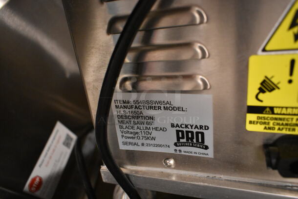 BRAND NEW SCRATCH AND DENT! Backyard Pro 554BSSW65AL Stainless Steel Commercial Butcher Series 65" Blade Countertop Vertical Band Meat Saw. 115 Volts, 1 Phase. Tested and Does Not Power On
 - Image 5 of 5