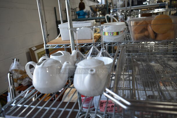 ALL ONE MONEY! 5 Tiers of Various Items Including Poly Pitchers, Ceramic Dishes, Glassware. Does Not Include Shelving Unit.  - Image 3 of 12