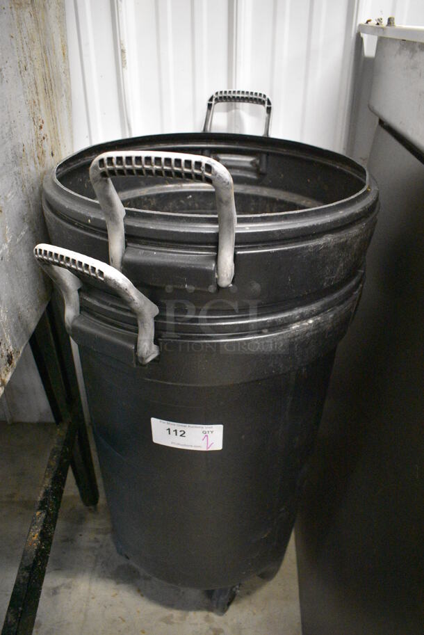 2 Black Poly Trash Cans on Casters. 25x20x32. 2 Times Your Bid!