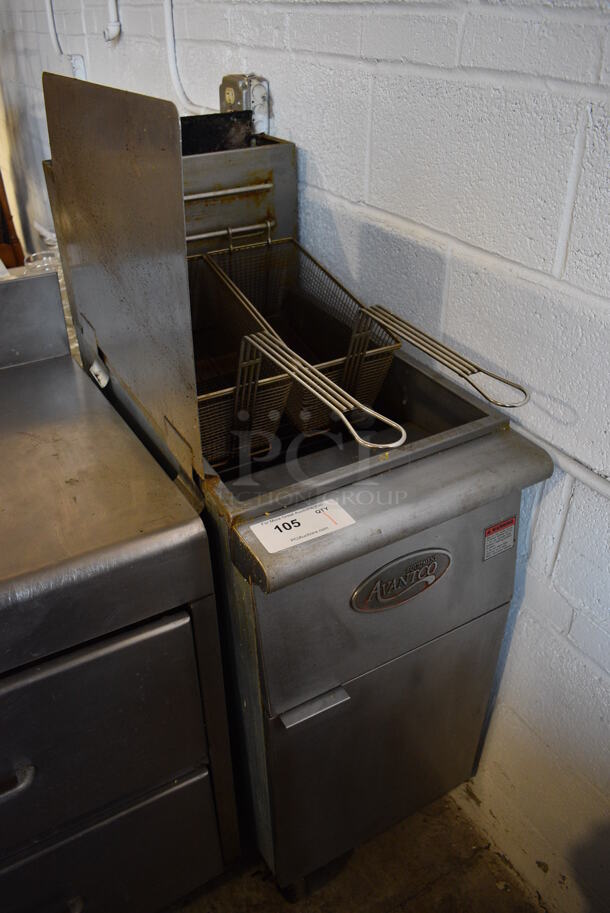 2016 Pitco Frialator FF400-N Stainless Steel Commercial Natural Gas Powered Deep Fat Fryer w/ 2 Metal Fry Baskets and Splash Guard on Commercial Casters. 120,000 BTU. 15.5x30x50 - Image 2 of 7
