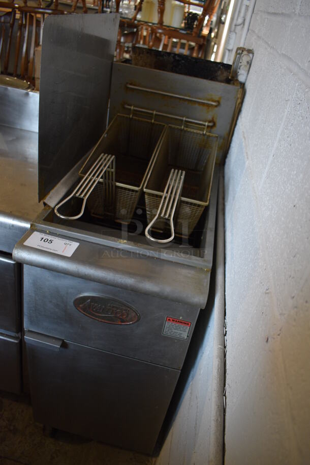 2016 Pitco Frialator FF400-N Stainless Steel Commercial Natural Gas Powered Deep Fat Fryer w/ 2 Metal Fry Baskets and Splash Guard on Commercial Casters. 120,000 BTU. 15.5x30x50 - Image 5 of 7