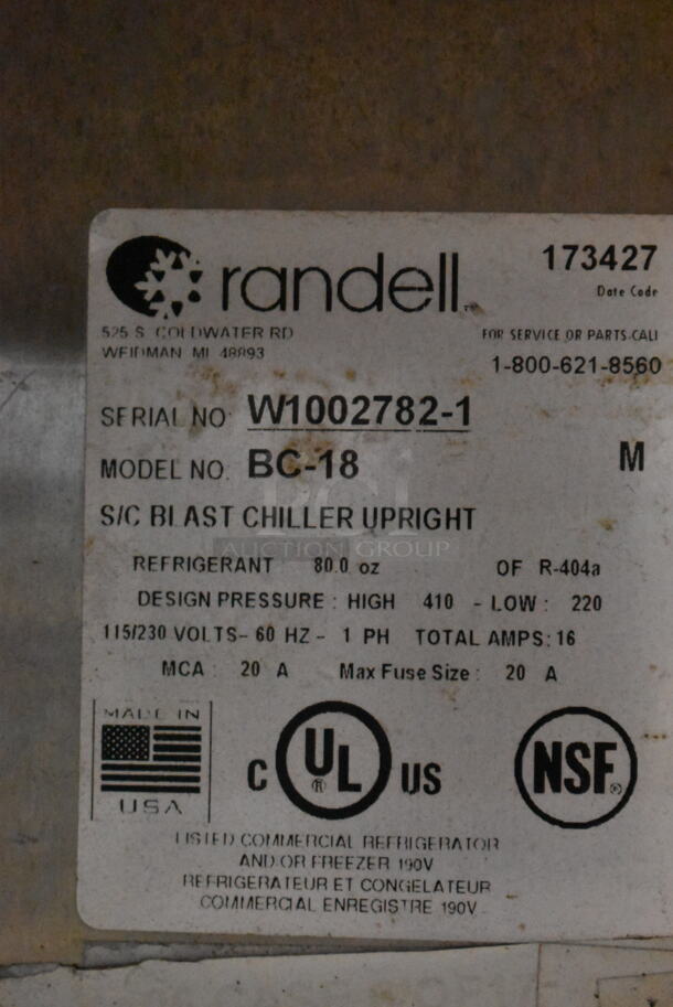 2015 Randell BC-18 Stainless Steel Commercial Blast Chiller w/ 3 Probe. 115/230 Volts, 1 Phase. - Image 6 of 8