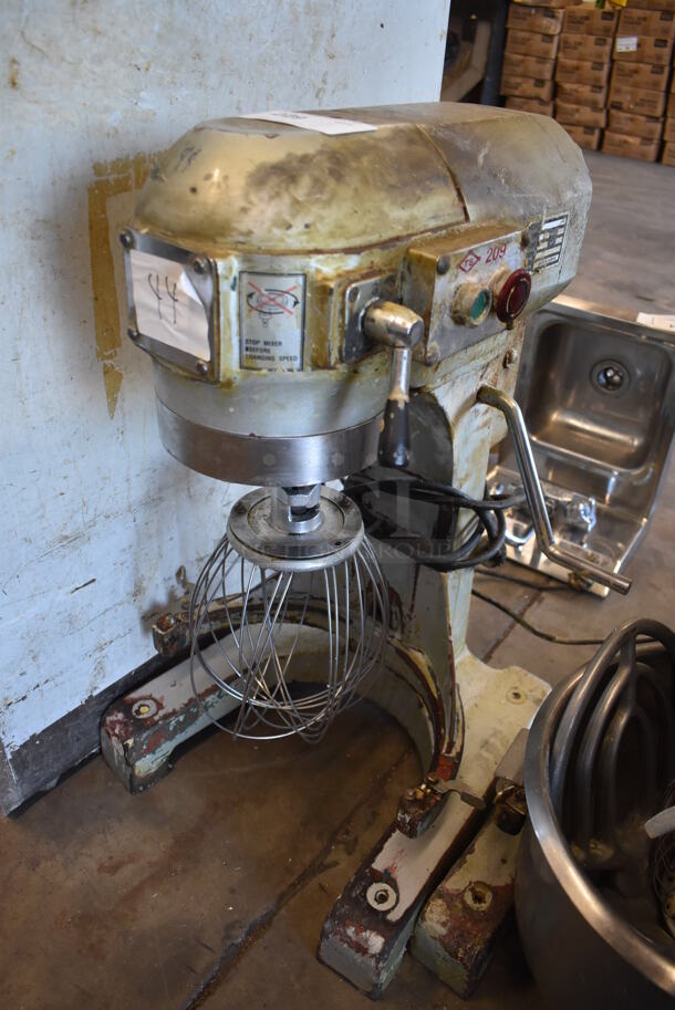 Metal Commercial Countertop 20 Quart Planetary Dough Mixer w/ Balloon Whisk Attachment. 115 Volts, 1 Phase. 17x17x30. Tested and Does Not Power On