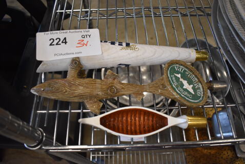 3 Various Beer Tap Handles; Miller Lite, Dogfish and Leinenkugel. Includes 13". 3 Times Your Bid!