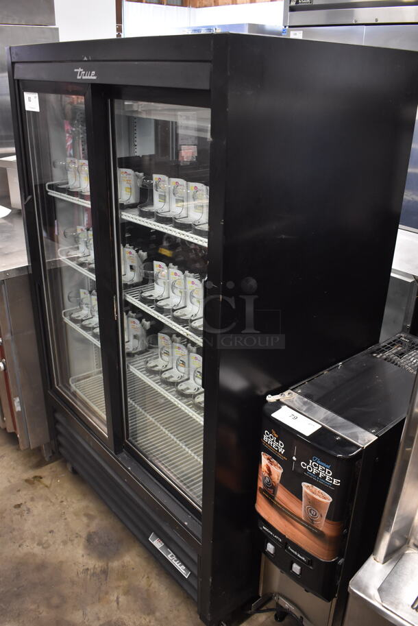 2017 True GDM-33CPT-LD Commercial Black Two-Door Merchandiser Cooler With Polycoated Shelves and Black Drink Dividers. 115V, 1 Phase. Tested and Powers On But Does Not Get Cold - Image 3 of 7