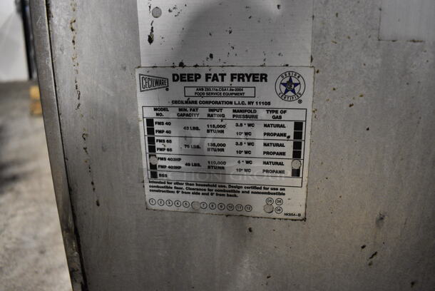 Cecilware Model FMS403HP Stainless Steel Commercial Natural Gas Powered Deep Fat Fryer. 110,000 BTU. 15.5x31x46 - Image 6 of 6