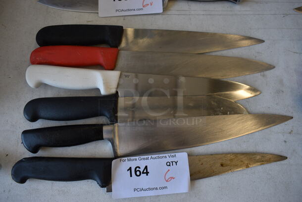 6 Various Stainless Steel Chef Knives. Includes 15