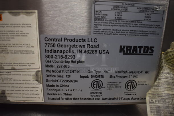 Kratos 29Y-070 Commercial Stainless Steel Natural Gas Countertop 2 Burner Hot Plate. 50,000 BTU. - Image 6 of 6