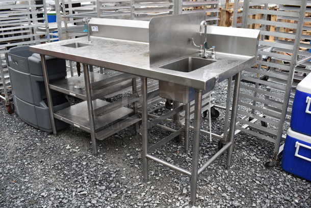 Stainless Steel Commercial Table w/ Sink Bay, Faucet, Handles, Splash Guard, Water Dispenser, Back Splash and Under Shelves. 72x31x48. Bays 10x8x4.5, 9x15x8.5 - Image 3 of 8