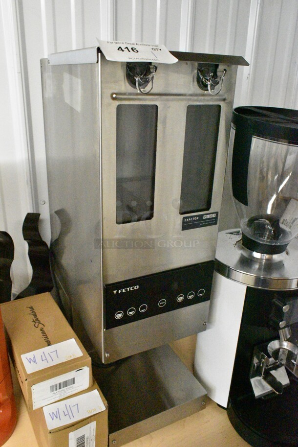 BRAND NEW SCRATCH AND DENT! Fetco GRS-1202 Stainless Steel 10 lb. Double Hopper Coffee Grinder. 120 Volts, 1 Phase. Tested and Working! - Image 3 of 9