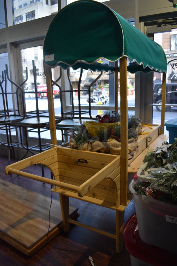 Wooden Cart w/ Green Awning. 83x36x84. (lounge) - Image 5 of 6