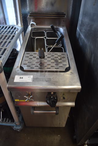 Axis Commercial Stainless Steel Natural Gas Powered Pasta Cooker With 5 Steel Baskets on Galvanized Legs.