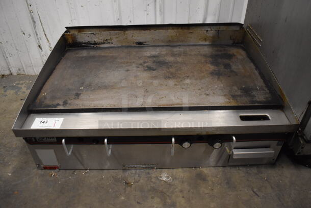 APW Wyott Stainless Steel Commercial Countertop Natural Gas Powered Flat Top Griddle. 36x26x12