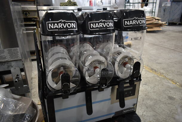 BRAND NEW SCRATCH AND DENT! Narvon NSSM3 Stainless Steel Commercial Countertop Triple 3 Gallon Pourover Granita / Slushy / Frozen Beverage Dispenser. 115 Volts, 1 Phase. Tested and Working! - Image 4 of 7