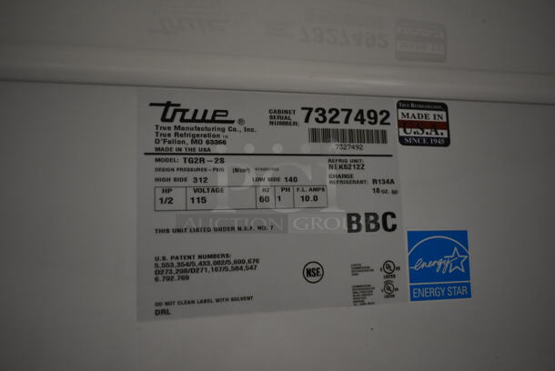 2012 True TG2R-2S ENERGY STAR Stainless Steel Commercial 2 Door Reach In Cooler w/ Poly Coated Racks on Commercial Casters. 115 Volts, 1 Phase. Tested and Working! - Image 9 of 9
