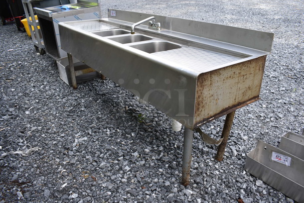 Stainless Steel Commercial 3 Bay Sink w/ Dual Drain Boards, Faucet and Handles. 72x21x29. Bays 10x13.5x8. Drain Boards 15x18x1 - Image 3 of 5