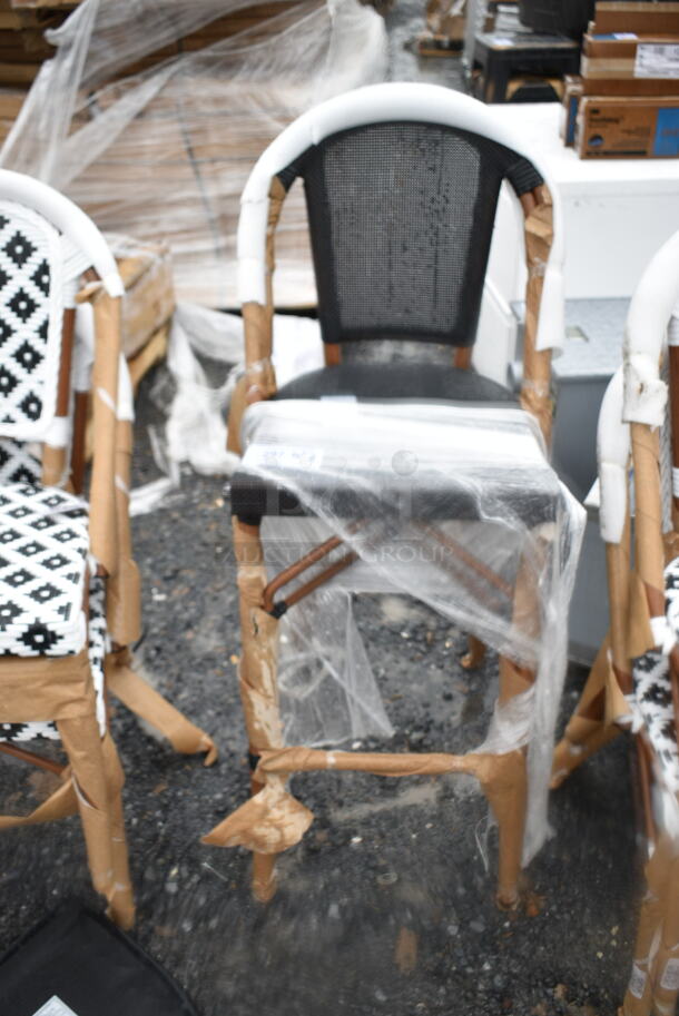 5 BRAND NEW SCRATCH AND DENT! Items Including 4 Lancaster Table & Seating 427CSRTBSBWB Bistro Series Black and White Birdseye Weave Rattan Outdoor Side Chair and Lancaster Table & Seating 427BARTBSBWB Bistro Series Black and White Birdseye Weave Rattan Outdoor Arm Barstool. 5 Times Your Bid!  - Image 3 of 7