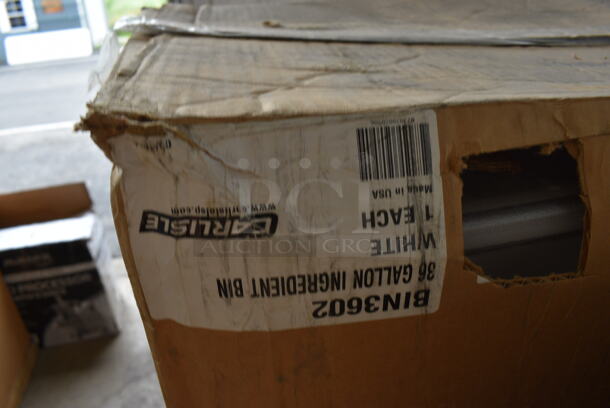 BRAND NEW IN BOX! Carlisle White Poly Ingredient Bin w/ Lid on Commercial Casters. 15.5x29x27 - Image 4 of 4