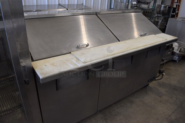 True Model TSSU-72-30M-B-ST Stainless Steel Commercial Sandwich Salad Prep Table Bain Marie Mega Top on Commercial Casters. 115 Volts, 1 Phase. 72x34x46. Tested and Powers On But Does Not Get Cold