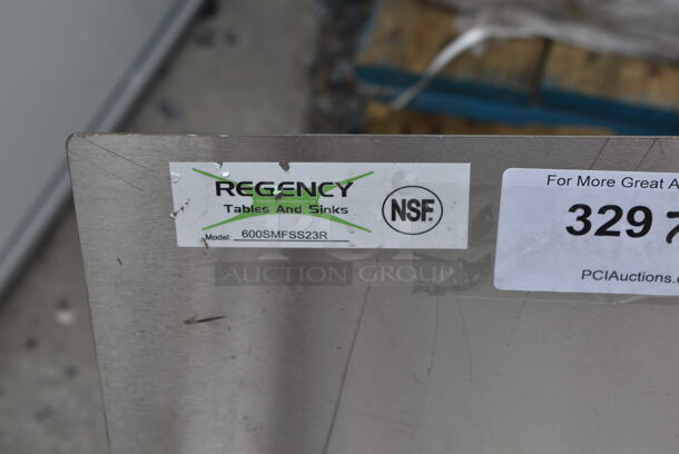 BRAND NEW SCRATCH AND DENT! Regency 600SMFSS23R 16-Gauge 304 Stainless Steel Floor Mounted Mop Sink with Right Side Splash Guard - 22" x 21 3/8" x 10" Bowl. Missing Grate.  - Image 5 of 5