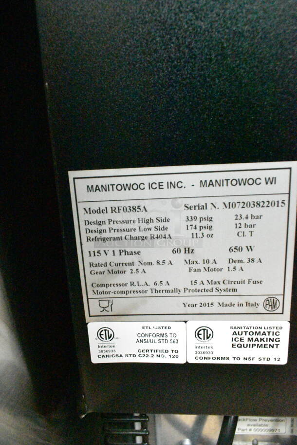 BRAND NEW! 2015 Manitowoc RF0385A Stainless Steel Commercial Self Contained Ice Machine. 115 Volts, 1 Phase.  - Image 7 of 7
