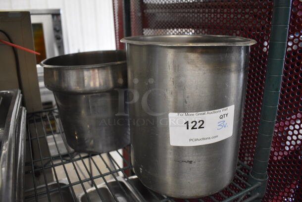 3 Various Stainless Steel Cylindrical Drop In Bins. Includes 9x9x8. 3 Times Your Bid!
