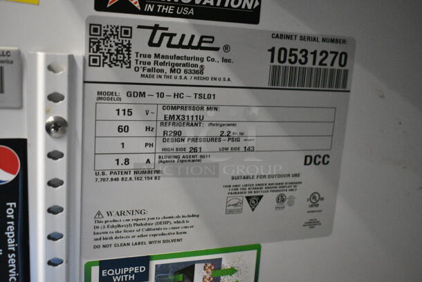 2022 True GDM-10-HC Metal Commercial Single Door Reach In Cooler Merchandiser w/ Poly Coated Racks. 115 Volts, 1 Phase. Tested and Working! - Image 3 of 3