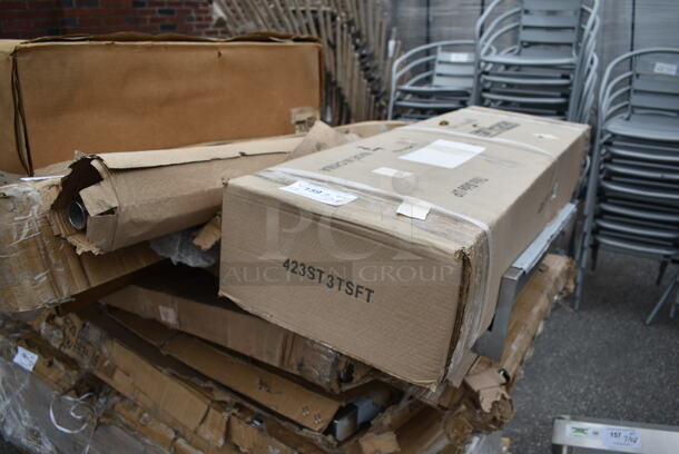 3 BRAND NEW SCRATCH AND DENT! Items; ServIt 423ST3TSFT Tubular Fixed Tray Slide for 3-Pan Steam Tables, 600LEGGALV12 20 1/2" Galvanized Steel Leg for Sinks, SS34" Legs. 3 Times Your Bid. May Be Missing Pieces.  - Image 2 of 5