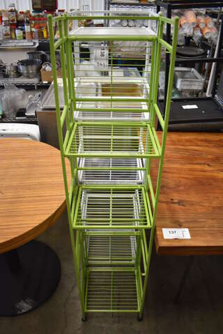 2 Metal Shelving Units; Green and White. 13x11.5x58. 2 Times Your Bid!