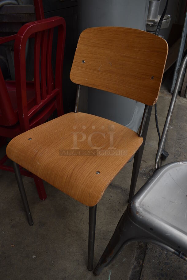 2 Various Dining Chairs; Wood Pattern on Metal Frame and Gray Metal Tolix Style Chair. 16x17x32, 17x17x34. 2 Times Your Bid! - Image 4 of 4