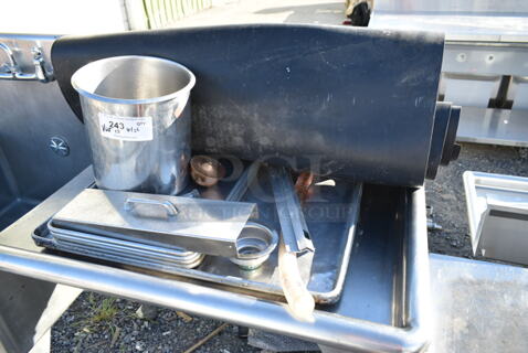 ALL ONE MONEY! Lot of Various Items Including Cylindrical Bin, Metal Baking Pans and Rug