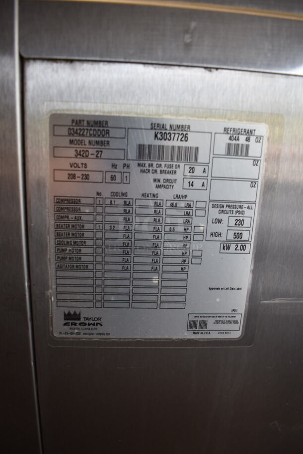 Taylor 342D-27 Commercial Stainless Steel Frozen Drink Machine With 2 Hoppers on Commercial Casters. 208-230V, 1 Phase. - Image 6 of 7