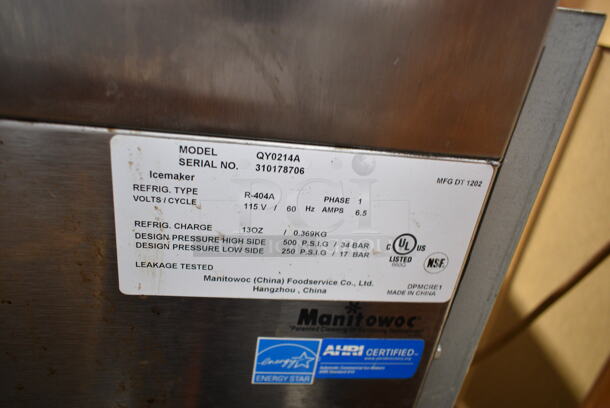 Manitowoc QY0214A Stainless Steel Commercial Self Contained Ice Machine. 115 Volts, 1 Phase.  - Image 5 of 5
