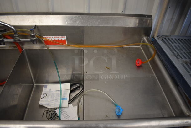 Duke Stainless Steel Commercial 4 Bay Sink w/ Dual Drainboards, Faucet, Handles and Spray Nozzle Attachment. 100x27x43. Bays 16x21x13. Drainboards 16x23x2 - Image 4 of 6