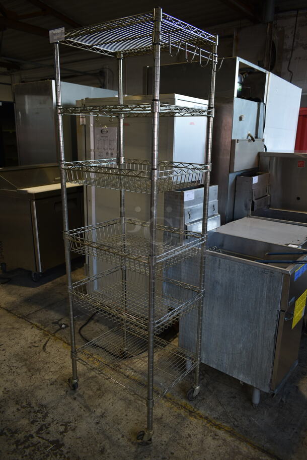 Chrome Finish 6 Tier Wire Shelving Unit on Commercial Casters. BUYER MUST DISMANTLE. PCI CANNOT DISMANTLE FOR SHIPPING. PLEASE CONSIDER FREIGHT CHARGES. - Image 2 of 4