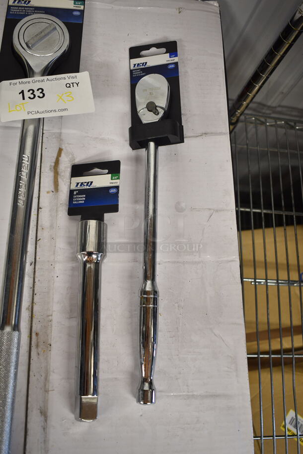 3 BRAND NEW! TEQ Items; 8" Extension, Ratchet, Round Head Ratchet. 3 Times Your Bid! - Image 2 of 9