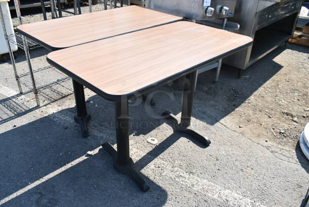 3 Wood Pattern Dining Height Table on 2 Black Metal Straight Leg Table Bases. 2 Times Your Bid!  - Image 2 of 5