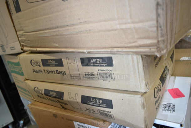 PALLET LOT of 20 BRAND NEW Boxes Including 02122 Marque Napkins, Choice 32 oz Deli Container and Lid, 2 Box Choice Window Sandwich Bakery Bag, 2 Box 433NHT004 Choice Large Size White Plastic T-Shirt, Visoins Black 5" Tasting Forks, 128HD32COMBO ChoiceHD 32 oz. Microwavable Translucent Plastic Deli Container and Lid Combo Pack - 240/Case, 9CPWF Dart White 3 Compartment Famous Service, 760PCC03W Choice White Poly Paper Cold Cup, 5004DNAPWH Choice White Linen-Feel, 500CC20 Choice Clear Plastic Cold Cup, Dart 16RCL Optima White Travel Lid with Reclosable Tab - 1000/Case. 20 Times Your Bid! - Image 5 of 12