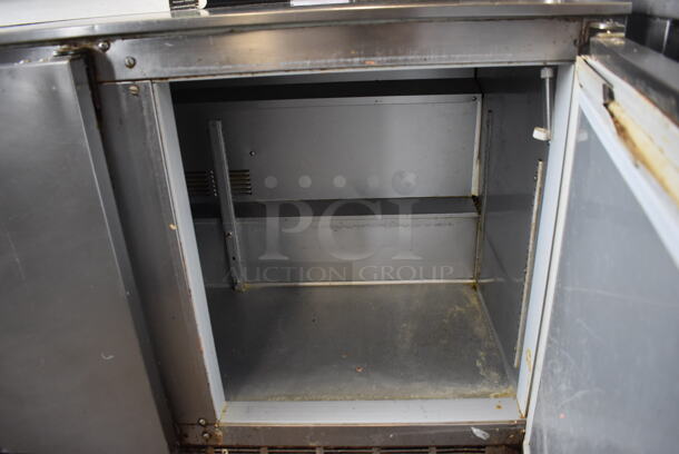 Beverage Air UCR72AY Stainless Steel Commercial 3 Door Undercounter Cooler on Commercial Casters w/ 2 Tier Over Shelf. 115 Volts, 1 Phase. 72x30x54. Tested and Working! - Image 4 of 8