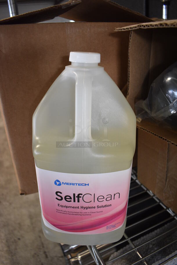 7 BRAND NEW IN BOX! Meritech SelfClean Equipment Hygiene Solution Jugs. 6x6x12. 7 Times Your Bid!