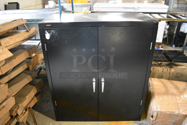 Black Metal 2 Door Cabinet. 36x18x42 - Image 1 of 4