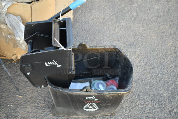 Lavex Black Poly Mop Bucket w/ Wringing Attachment. Comes w/ Casters. - Image 1 of 7